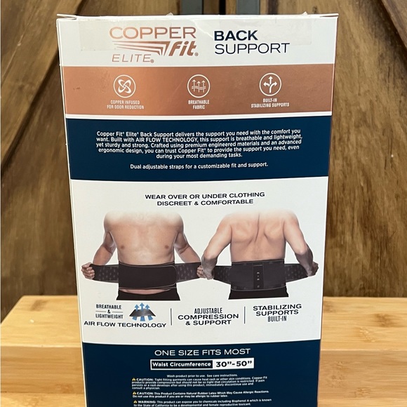 Copper Fit Elite Back Support AirFlow Back Brace Adjustable Double-Band 30-50" - Picture 2 of 2